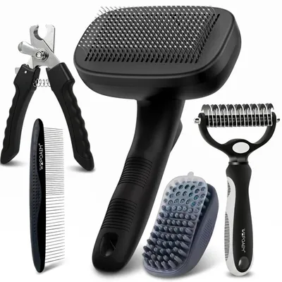 Produktbild von 5-teiliges Fellpflege Set für Hunde & Katzen, selbstreinigend, Unterwolle, Schwarz