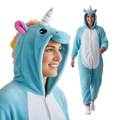 Produktbild von Onesie Kigurumi Pyjama Kostüm für Erwachsene Azur Einhorn L: 165-175cm