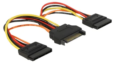 Produktbild von DELOCK Stromkabel SATA 15Pin -> 2x SATA 15Pin St/Bu 0.15m