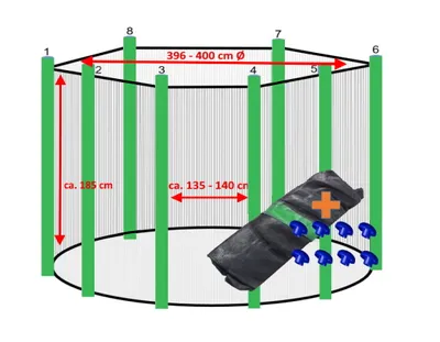Produktbild von walexo Trampolin Sicherheitsnetz für 8 Stangensystem ( 396 Ø, Schwarz/Hellgrün )