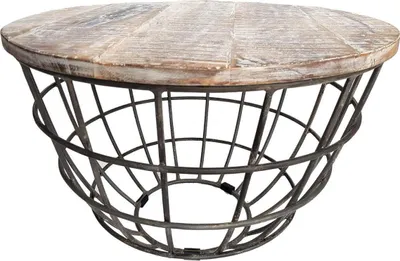 Produktbild von Soma Couchtisch rund Lexington ø 75 cm Metall Gitter Drahtgestell Massivholz Wohnzimmer-Tisch (BxHxL) 75 x 47 x 75 cm weiß gekälkt