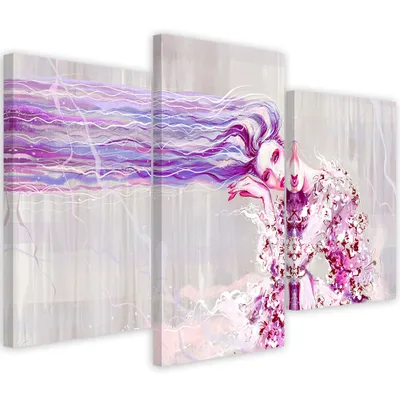 Produktbild von Triptychon auf leinwand frau mit langen haaren 90x60 cm Feeby blau wandbild bereit zum aufhängen