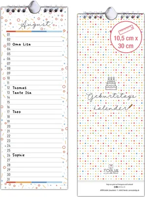 Produktbild von Immerwährender Geburtstagskalender jahresunabhängig mit Wire-O Bindung – 11 x 30 cm – Wandkalender ohne Jahr – Kalender für Geburtstage & besondere Daten