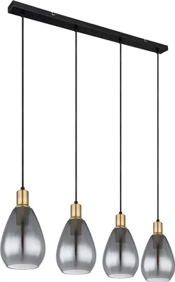 Produktbild von Hängeleuchte, Metall schwarz, Glas rauch, messing, H 120 cm