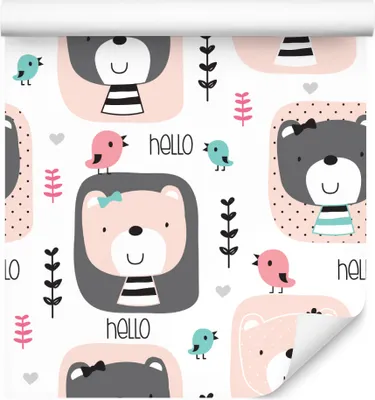 Produktbild von 10m VLIES TAPETE Rolle Kinderzimmer Bären Vügel Tiere Natur Pflanzen XXL