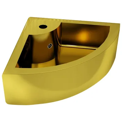 Zdjęcie produktu dla vidaXL Umywalka z przelewem 45 x 32 x 12,5 cm Ceramiczna Złota