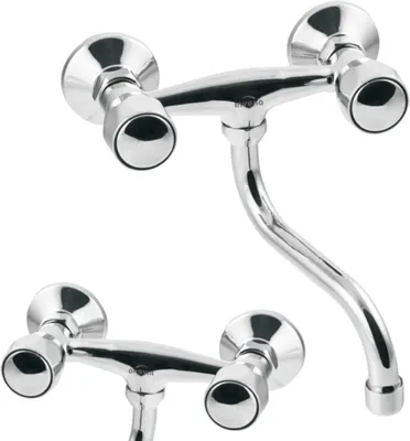 Zdjęcie produktu dla Bateria dwuuchwytowa ścienna Invena MODEMA chrom S250, obrotowa wylewka, głowica ceramiczna, mosiądz, perlator.