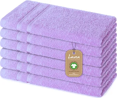 Produktbild von Lavea® 6er Set Gästetuch 30x50 cm, Gästehandtücher Bali aus Baumwolle, saugstark für Bad & WC, 100% GOTS Baumwolle, Premium Frottier, Flieder