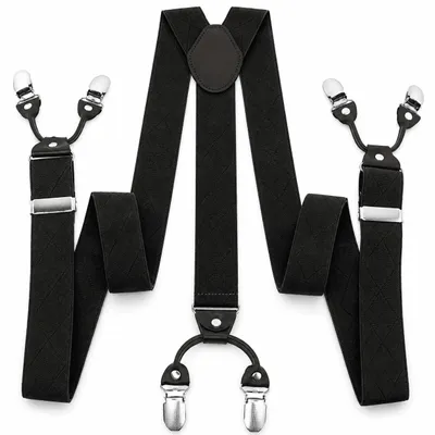 Produktbild von MidGard Y-Form Hosenträger mit 6 extra starken Clips, 3,5 cm Breit, Einstellbar und Elastisch, Einheitsgröße für Männer Schwarz