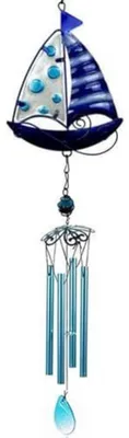 Image de Voilier décoratif en verre, bleu, 45 cm, idéal pour la décoration de jardin et de terrasse
