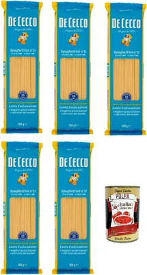 Produktbild von De Cecco Spaghettini N°11 100% Italienisch Pasta Nudeln 5x 500g + Italian Gourmet Polpa 400g