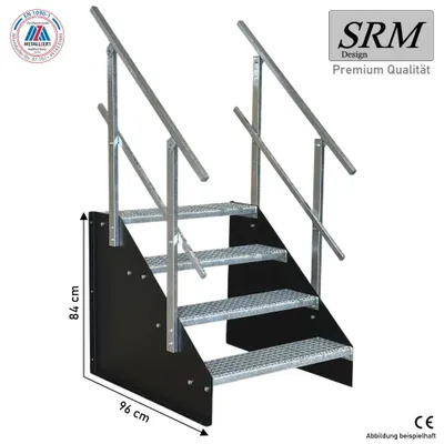 Immagine prodotto di scala a 4 gradini autoportante modello 1 scala autoportante nera scala in acciaio larghezza 90 cm altezza 84 cm con ringhiera su entrambi i lati