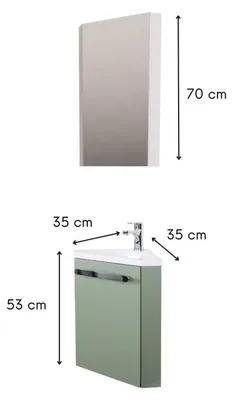 Image de Ensemble lave-mains d'angle SKINO + vasque + armoire de toilette
