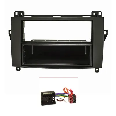 Produktbild von Radioblende Set kompatibel mit Mercedes A (W169) B (W245) Sprinter (W906) Viano Vito schwarz mit Quadlockadapter ISO
