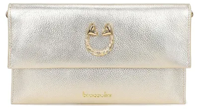 Produktbild von BRACCIALINI Dolly Umhängetasche aus Leder, goldfarben, Kuvert-Format mit Clipverschluss und abnehmbarem Schulterriemen