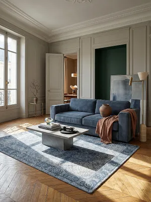 Produktbild von Vielseitiger Vintage Teppich "Coquet Tara". Farbe: Blau, 200x290 cm | Kadima Design