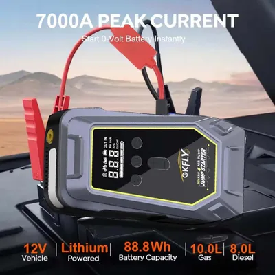 Produktbild von Starthilfe-Gerät für Auto - 4000 A mit Luftpumpe - 12 V - Luftkompressor 150 PSI - Powerbank - SOS-Licht