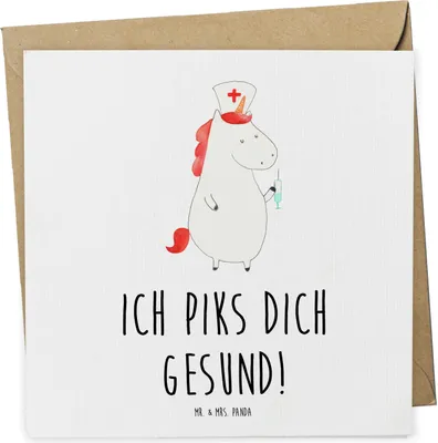 Produktbild von Mr. & Mrs. Panda Glückwunschkarte Einhorn Krankenschwester - Weiß - Geschenk, Grußkarte, doppelkarte, Klappkarte, anlasskarte, Unicorn, Krankenpfleger, faltkarte, Ärztin