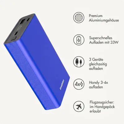 Produktbild von imoshion Ultra Series Aluminium Powerbank 20.000 mAh - Schnellladen bis 33W - Cobalt Blue