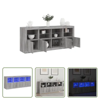 Produktbild von The Living Store Sideboard mit LED-Leuchten Grau Sonoma 163x37x67 cm