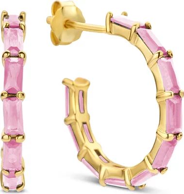Produktbild von Neu Bling 9NB-0924 Silber Halb Ohrringe - Frauen - Zirkonia - Baquette - 19 mm Durchmesser - Rosa - Goldfarben