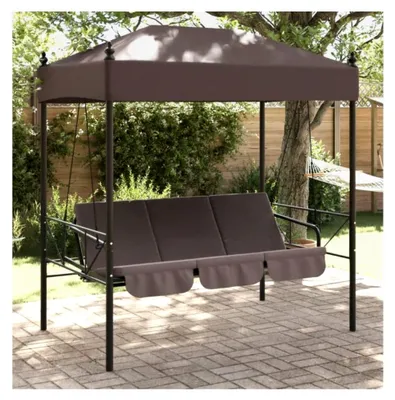 Produktbild von Hollywoodschaukel mit Dach in Kaffeebraun aus Stahl für Terrasse, Garten, Balkon, Pool