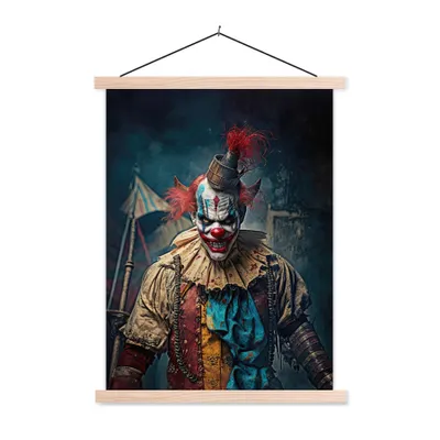 Produktbild von MuchoWow® Textilposter Clown - Horror - Kleidung - Porträt 60x80 cm mit holzfarbenen Rahmen - Wandbild