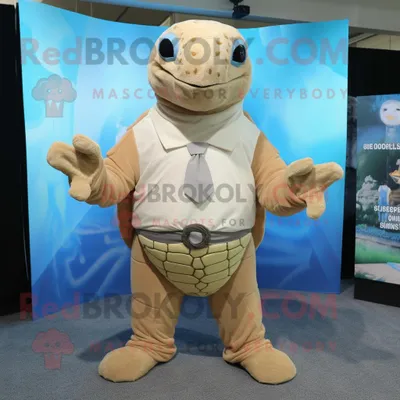 Produktbild von Beigefarbenes REDBROKOLY Meeresschildkröten Maskottchen kostüm bekleidet mit einem langärmligen T-Shirt und Krawatten
