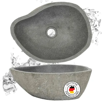 Produktbild von DELUKE® Naturstein Waschbecken oval - Flussstein | Aufsatzwaschbecken Waschschale Waschtisch Handwaschbecken Bad Waschplatz Badezimmer Oval, 37-46cm