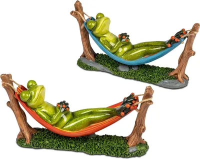 Produktbild von formano 2er Set Dekofigur Frosch in Hängematte 20 cm - Handbemalte Dekofiguren
