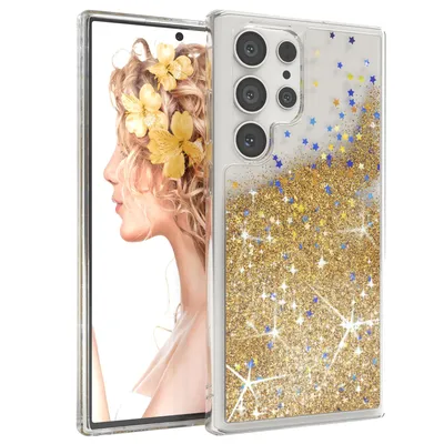 Produktbild von EAZY CASE - Glitzer Hülle kompatibel mit  Samsung Galaxy S23 Ultra Glitzer Schutzhülle, Soft Case, Backcover Transparent mit Motiv