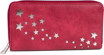 Produktbild von styleBREAKER Damen Portemonnaie mit Metallic Sternen | große Geldbörse mit Reißverschluss, Kartenfächern & Handyfach, Kunstleder 19 x 10 cm
