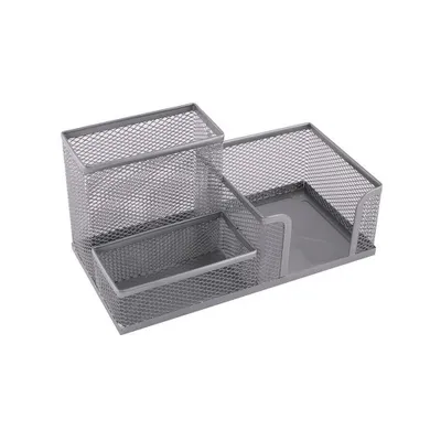 Zdjęcie produktu dla Organizer na biurko Leviatan | przybornik na długopisy organizer na biurko wykonany z metalu | taca biurowa z siatką na notatki | 205x103x98mm kolor srebrny