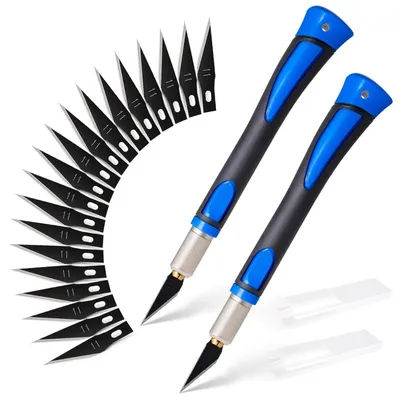 Immagine prodotto di Set di coltelli da modellismo, 2 pezzi, con 20 lame di ricambio e copri-lama, colore blu