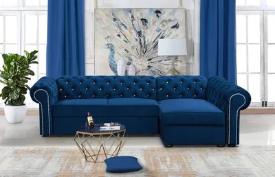 Produktbild von Dunkelblau Ecksofa L-form Farbe Kronos 9 Chesterfield Glamourös Wohnzimmer Ecksofa mit schlaffunktion