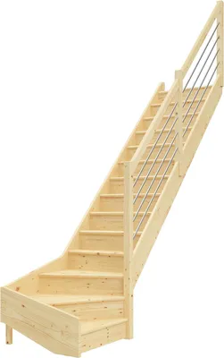 Produktbild von Dolle Raumspartreppe Paris mit Setzstufen Fichte unbehandelt Treppenlauf 1/4 gewendelt unten rechts Edelstahlrohre