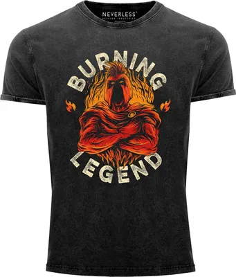 Produktbild von Neverless® Herren T-Shirt Vintage Shirt Printshirt Sparta Burning Legend Schriftzug Fashion Streetstyle Aufdruck Used Look Slim Fit schwarz S
