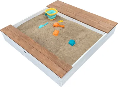 Image de Axi Evy Bac À Sable En Bois Avec Bacs À Eau, Banc Et Espace De Rangement | Bac À Sable En Gris Et Marron Avec Tapis De Sol Et Bâche | 119 X 117 Cm