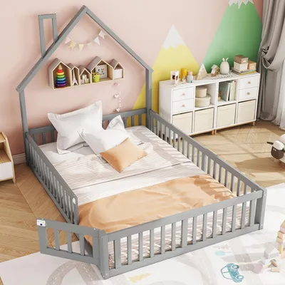 Image de OKWISH Lit Enfant 140x190 cm, Rembourré, Avec Lattenrost, Gris