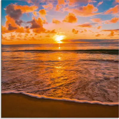Produktbild von ARTland Glasbild Sonnenuntergang am Strand Größe: 20x20 cm