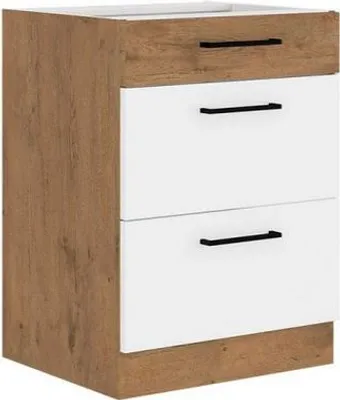 Image de Meuble de cuisine à tiroirs inférieurs 60 cm ZHILAN - chêne lancelot / blanc brillant