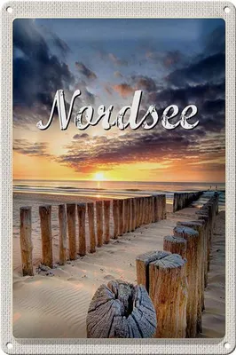 Produktbild von Blechschild Reise 20x30cm Nordsee Strand Sonnenuntergang Abend