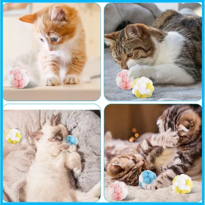 Produktbild von Katzenspielzeug Bälle mit Glöckchen - 3 Stück - bunte Katzenbälle - weiche flauschige Bälle - interaktives Katzenspielzeug - Wohnungskatzen Trainingsspiel - Kau-Spielzeug