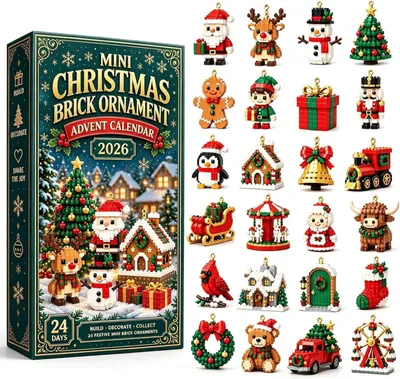 Produktbild von 3D 24-Day Mini Christmas Brick Ornament Advent Calendar, Weihnachtskalender, geeignet für Weihnachtsdekoration, Geschenk