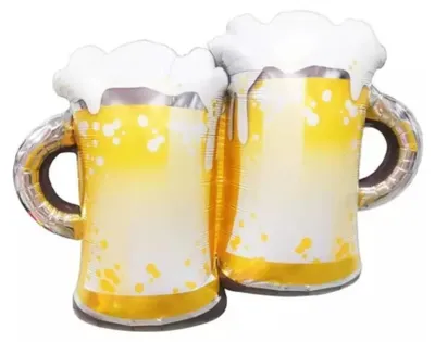 Imagen del producto de Globo de aluminio con forma de cerveza, con diseño de jarra de cerveza doble, aproximadamente 58 x 79 cm