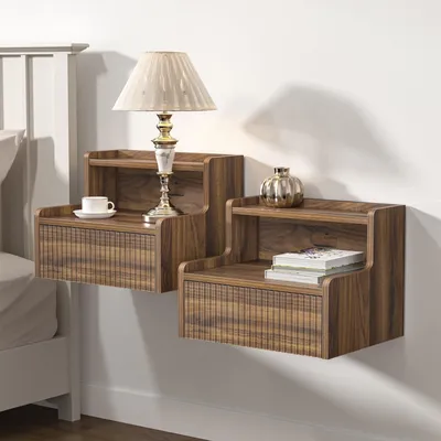 Produktbild von Set aus 2 Wandregalen mit Schublade für modernes Schlafzimmer