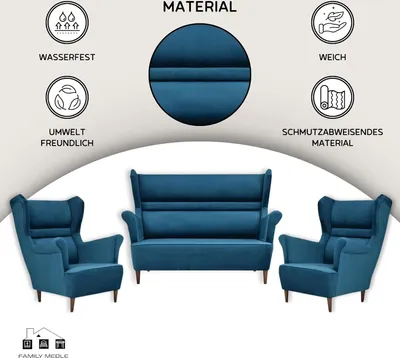 Produktbild von Family Meble Set aus Sofa + 2 Sessel Zoja 2-Sitzer Sofa Couch Zierpolsterung Freistehendes Lounge Sofa Bequem zum Entspannen Wohnzimmer Büro (R 137)
