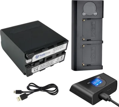 Produktbild von Trade-Shop 2in1 Set: Akku 11000mAh + USB-C Dual LCD Ladegerät Ladestation für YONGNUO YN 135 140 160 168 216 300 300II 565 600 900 OS03221
