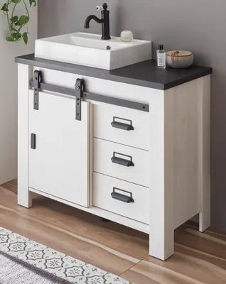 Produktbild von Waschtisch "Stove" weiß Pinie hell und anthrazit Set mit Waschbecken