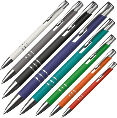 Produktbild von 8 schlanke Kugelschreiber / aus Metall / 8 verschiedene Farben
